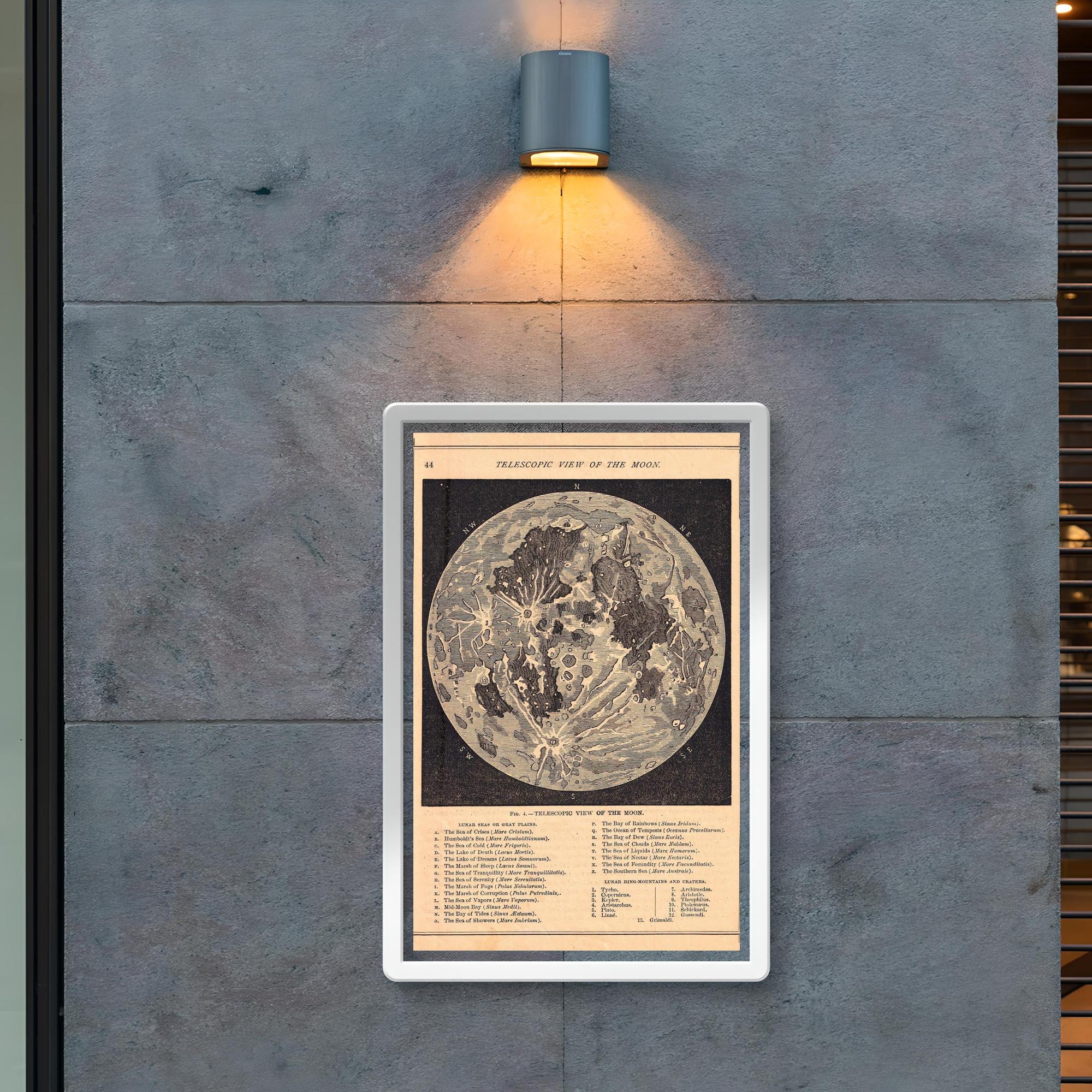 Vintage Telescopic Moon Wall Art Poster Print – Detailed Lunar Map