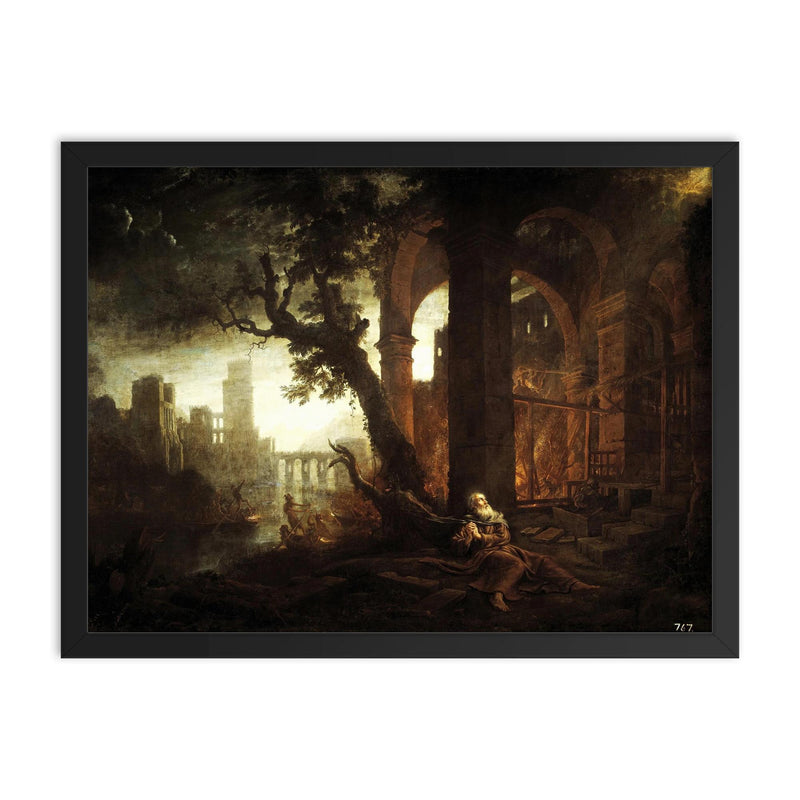 Temptation of Saint Anthony by Claude Lorrain, 1638 framed print on a plain backdrop in size 18