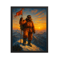 Tenzing Norgay at Everest summit dawn framed print on a plain backdrop in size 16"x20".