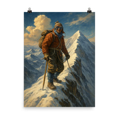 Tenzing Norgay on Everest summit ridge poster on a plain backdrop in size 8"x10".