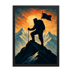 Tenzing Norgay on summit ridge silhouette framed print on a plain backdrop in size 18"x24".