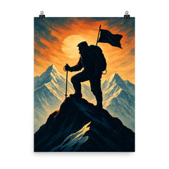 Tenzing Norgay on summit ridge silhouette poster on a plain backdrop in size 8"x10".