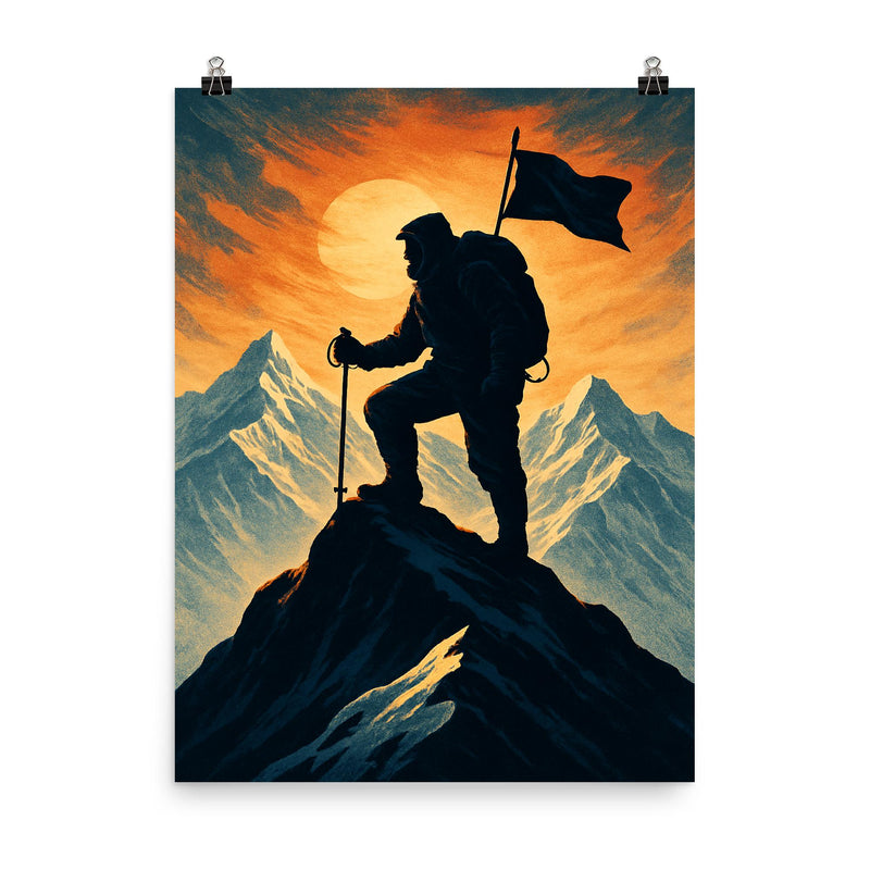 Tenzing Norgay on summit ridge silhouette poster on a plain backdrop in size 8