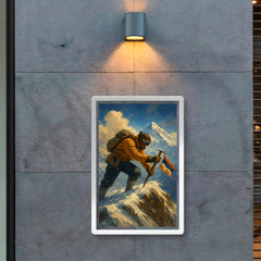 Tenzing Norgay planting ice axe on Everest ridge poster 2