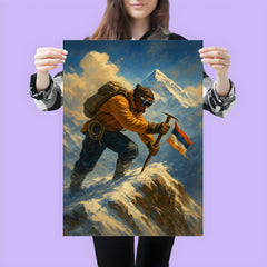 Tenzing Norgay planting ice axe on Everest ridge poster 3