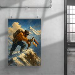 Tenzing Norgay planting ice axe on Everest ridge poster 4
