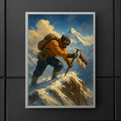 Tenzing Norgay planting ice axe on Everest ridge poster 5
