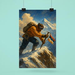 Tenzing Norgay planting ice axe on Everest ridge poster 6