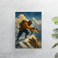 Tenzing Norgay planting ice axe on Everest ridge poster 7