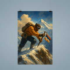 Tenzing Norgay planting ice axe on Everest ridge poster 9
