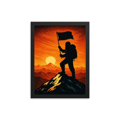 Tenzing Norgay summit flag silhouette framed print on a plain backdrop in size 12"x16".