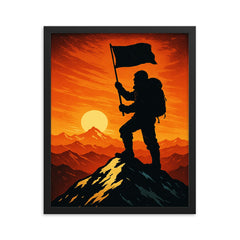 Tenzing Norgay summit flag silhouette framed print on a plain backdrop in size 16"x20".