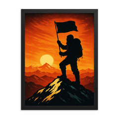 Tenzing Norgay summit flag silhouette framed print on a plain backdrop in size 18"x24".