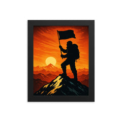 Tenzing Norgay summit flag silhouette framed print on a plain backdrop in size 8"x10".