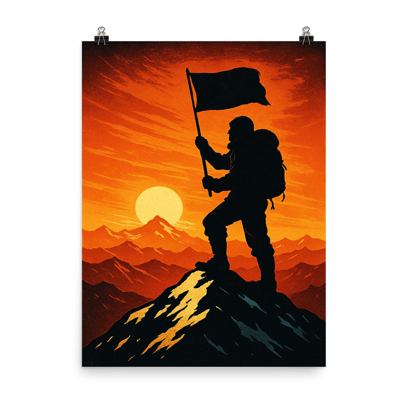 Tenzing Norgay summit flag silhouette poster on a plain backdrop in size 8
