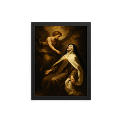 Teresa of Avila transverberation ecstasy scene framed print on a plain backdrop in size 12"x16".