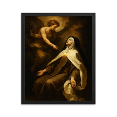 Teresa of Avila transverberation ecstasy scene framed print on a plain backdrop in size 16"x20".
