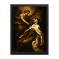 Teresa of Avila transverberation ecstasy scene framed print on a plain backdrop in size 18"x24".