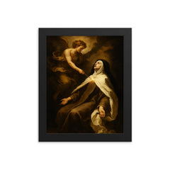 Teresa of Avila transverberation ecstasy scene framed print on a plain backdrop in size 8"x10".