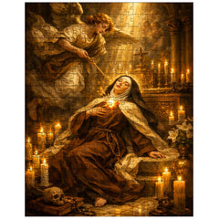 Teresa of Avila transverberation in candlelit chapel jigsaw puzzle