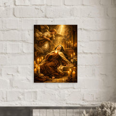 Teresa of Avila transverberation in candlelit chapel metal print mockup