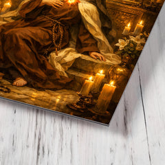 Teresa of Avila transverberation in candlelit chapel metal print mockup