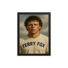 Terry Fox portrait framed print on a plain backdrop in size 12"x16".