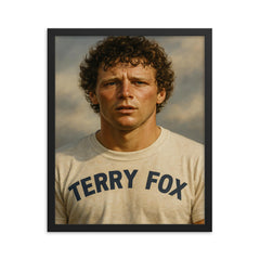 Terry Fox portrait framed print on a plain backdrop in size 16"x20".