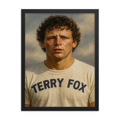 Terry Fox portrait framed print on a plain backdrop in size 18"x24".