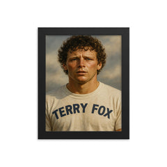 Terry Fox portrait framed print on a plain backdrop in size 8"x10".