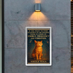 Tesla quote secrets of universe energy frequency vibration cat poster 2