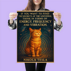 Tesla quote secrets of universe energy frequency vibration cat poster 3
