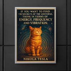 Tesla quote secrets of universe energy frequency vibration cat poster 5