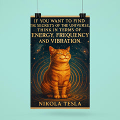 Tesla quote secrets of universe energy frequency vibration cat poster 6