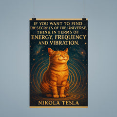 Tesla quote secrets of universe energy frequency vibration cat poster 9