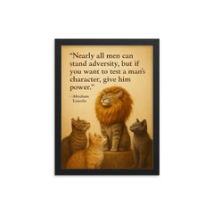 Test a mans character give him power quote framed print on a plain backdrop in size 12"x16".