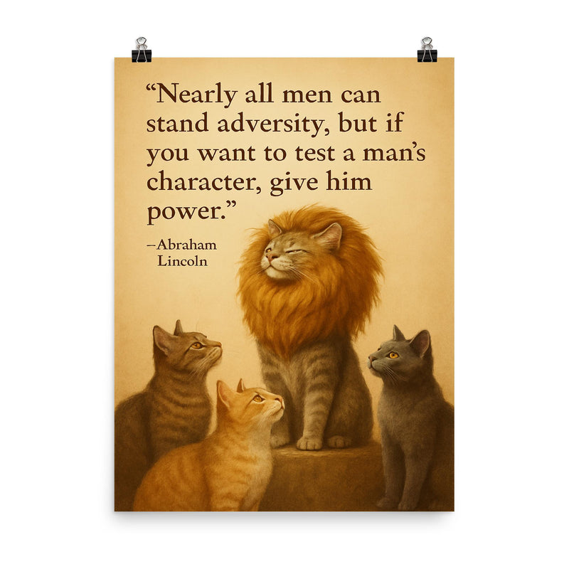 Test a mans character give him power quote poster on a plain backdrop in size 8