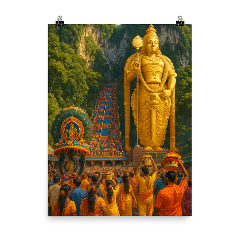 Thaipusam Batu Caves Malaysia poster on a plain backdrop in size 8