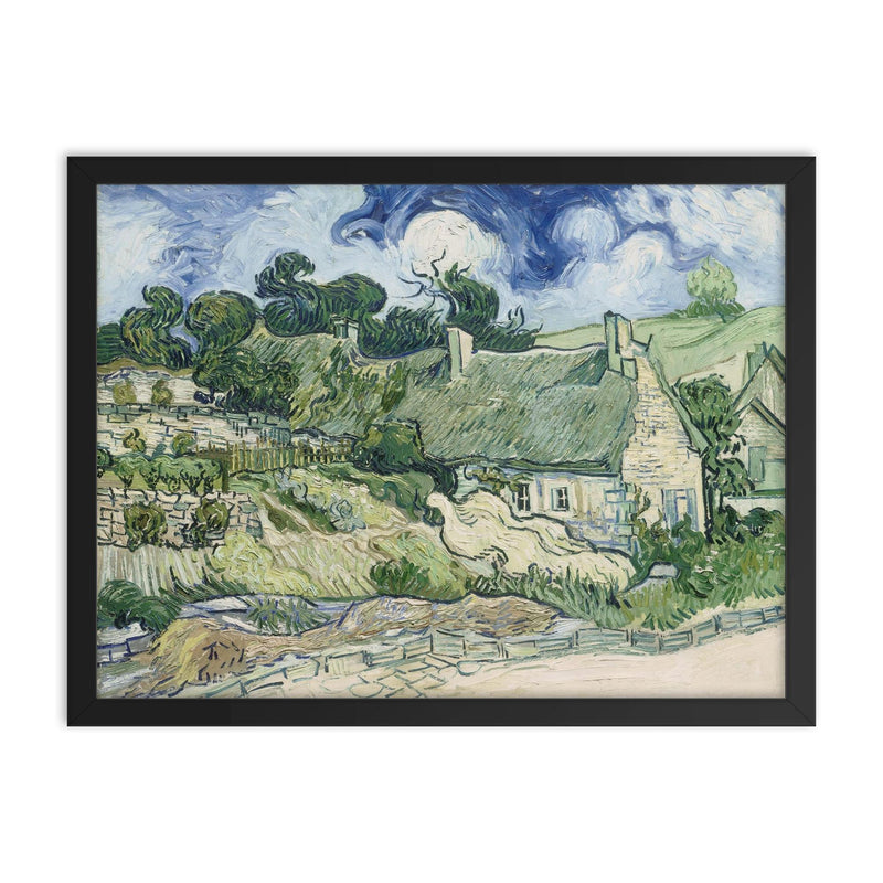 Thatched Cottages at Cordeville by Vincent van Gogh, 1890 framed print on a plain backdrop in size 18