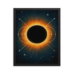 The 1919 eclipse proving relativity framed print on a plain backdrop in size 16"x20".