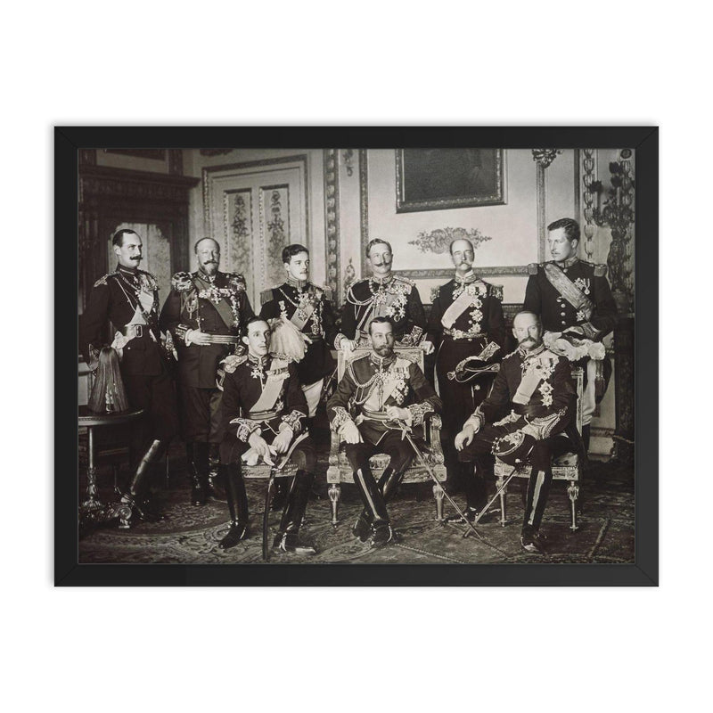 The 9 Kings of Europe at the Funeral of King Edward VII, 1910 framed print on a plain backdrop in size 18
