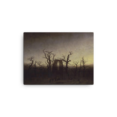 The Abbey in the Oakwood by Caspar David Friedrich, c. 1810 canvas print on a plain backdrop in size 12"x16".