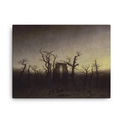 The Abbey in the Oakwood by Caspar David Friedrich, c. 1810 canvas print on a plain backdrop in size 18"x24".