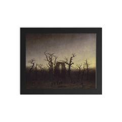 The Abbey in the Oakwood by Caspar David Friedrich, c. 1810 framed print on a plain backdrop in size 8"x10".
