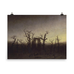 The Abbey in the Oakwood by Caspar David Friedrich, c. 1810 poster on a plain backdrop in size 8"x10".