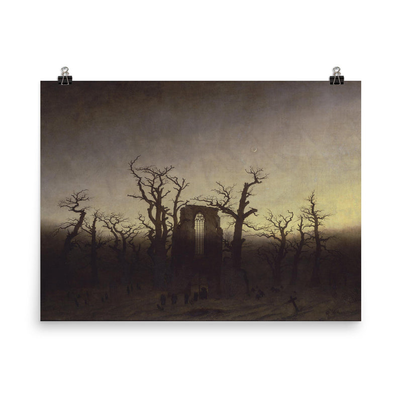 The Abbey in the Oakwood by Caspar David Friedrich, c. 1810 poster on a plain backdrop in size 8