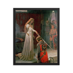 The Accolade by Edmund Leighton framed print on a plain backdrop in size 16"x20".