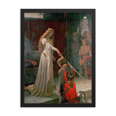 The Accolade by Edmund Leighton framed print on a plain backdrop in size 18"x24".