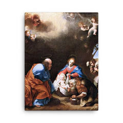 The Adoration of the Shepherds by Carlo Dolci canvas print on a plain backdrop in size 18"x24".