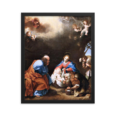 The Adoration of the Shepherds by Carlo Dolci framed print on a plain backdrop in size 16"x20".
